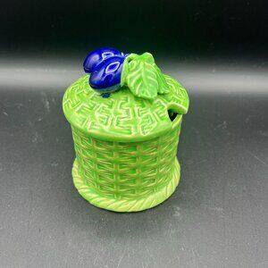 Vintage 1940s Ceramic Jam/Preserves Pot/Jar with Blueberries on Lid